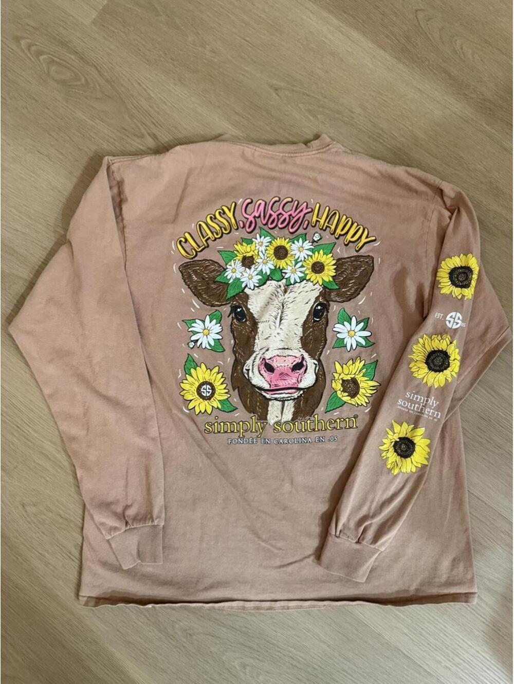 Simply Southern Latte Sunflower Long Sleeve Tee Large
